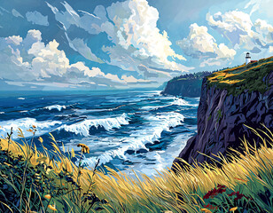 Wall Mural - Coastal Lighthouse Scene