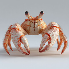 Close-up of a detailed, vibrant orange and white crab.