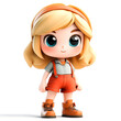 © creative - Cute 3D cartoon girl with blond hair and orange overalls.