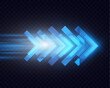 © NAUM - Blue glowing arrows moving forward at high speed on dark background, light trail effects, futuristic motion concept, suitable for technology and progress themes.