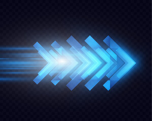 Aufkleber - 	
Blue glowing arrows moving forward at high speed on dark background, light trail effects, futuristic motion concept, suitable for technology and progress themes.	

