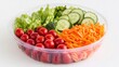 © milenialdesastudio - Fresh salad in a clear plastic container with lettuce, cherry tomatoes, cucumber, and shredded carrots.