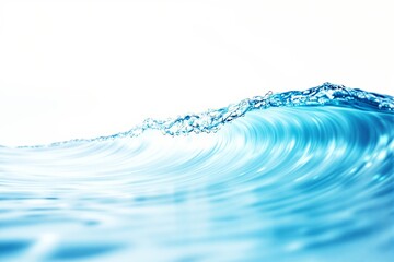 Wall Mural - Dynamic close-up of a blue water wave cresting, flowing gracefully, set against a bright white background. Concept of nature and fluidity. Ai generative