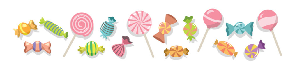 Set of candy and lollipop. Candy collection. Chewing candy. Valentine gift. Christmas candy.