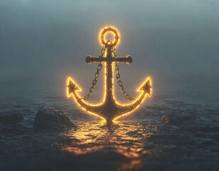 Wall Mural - Glowing Anchor at Sea