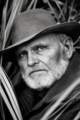 Elderly Farmer in Black and White Portrait