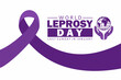 © barokzidane - World Leprosy Day banner with a purple ribbon, globe held by hands, and bold text. Vector illustration with a white background.