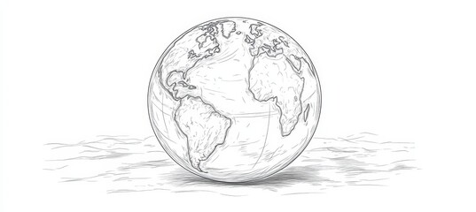Wall Mural - Black and White Line Drawing Vector Sketch Illustration of Globe, World Map for Coloring Pages