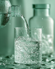 Aufkleber - A vibrant image of a person smiling as they pour water into a glass from a stylish cooler, 