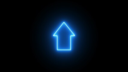 Wall Mural - Glowing neon up direction arrow icon  illumination. Abstract moving up directional neon arrow icon.