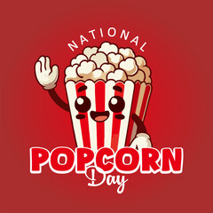 Wall Mural - National Popcorn Day. Popcorn Day celebration background. Happy Popcorn Day banner. January 19 event. Cartoon vector illustration design template for poster, flyer, greeting, card, cover, social media