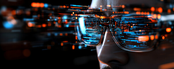 Digital Data Streams Through Futuristic Glasses:  Programmer Views Code Intensely in the Dark