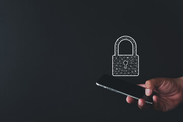 padlock symbolizing cyber security on a smartphone concept for data protection, secure communication