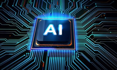 Futuristic Intelligence: An AI Icon with Centered Text on a Dynamic Background