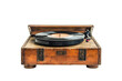 © Zayn - Vintage wooden record player with vinyl record resting on turntable