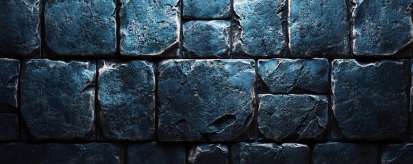 Poster - Dark blue stone wall creating dramatic background texture