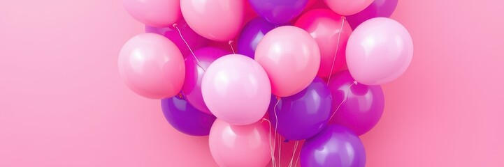 Wall Mural - Colorful collection of pink and purple balloons floating against a pink background