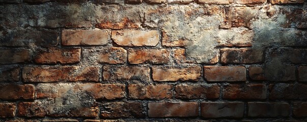 Poster - Old red brick wall texture with dramatic lighting creating shadows