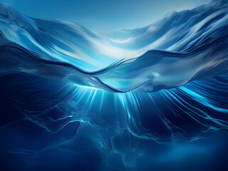 Poster - Serene underwater scene.  Sunlight penetrates the deep blue, illuminating flowing, translucent waves.  A sense of calm and mystery pervades.