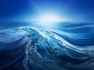 Aufkleber - Serene ocean scene with a gentle wave cresting under a vibrant blue sky. Sunlight glints off the water's surface, creating a sense of calm and tranquility.
