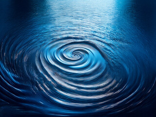 Aufkleber - A mesmerizing vortex of deep blue water spirals inward, illuminated from above, creating concentric ripples that spread outwards. The scene evokes a sense of mystery and depth.