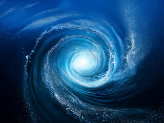 Aufkleber - A mesmerizing underwater vortex, a swirling whirlpool of deep blue ocean water, luminescent at its core.  The chaotic yet beautiful dance of water creates a captivating scene.