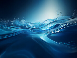Poster - Serene blue water, glistening under a soft light, creates a calming, abstract seascape.  The surface shimmers with subtle ripples and splashes.