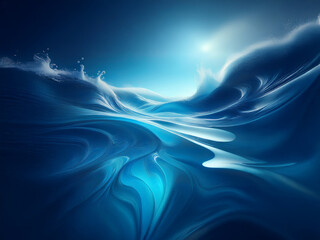 Aufkleber - Abstract digital painting of swirling, luminous blue water under a bright light.  The waves are smooth and glossy, creating a serene and dreamy atmosphere.