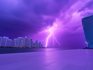 Wall Mural - Dazzling Lightning Bolts Over Esplanade, Wrapping the Waterfront with Electrifying Natural Light Show at Night