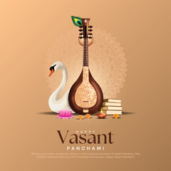 Happy Vasant Panchami Puja of India. poster, banner, flyers. Creative vector illustration design.