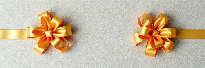 Wall Mural - Vibrant yellow bows elegantly arranged on a smooth gray surface for gift wrapping occasions