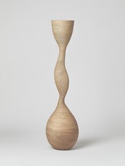 Wall Mural - Elegant, tall, light-brown, wooden vase with a swirling, organic form.