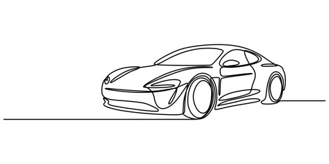 Fototapete - Continuous line drawing of modern car, Abstract small car in continuous line art drawing style. Minimalist black linear sketch isolated on white background vector illustration. Premium pro vector.