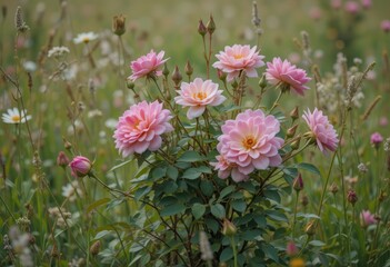 Wall Mural - pink flowers in the field