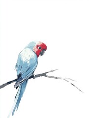 Aufkleber - Bright parrot illustrated perched on a branch with ample space for text or design elements. Generative AI