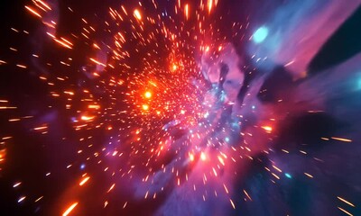 hyperspace journey: a vibrant spectacle of cosmic energy and light streaks across the dark canvas of