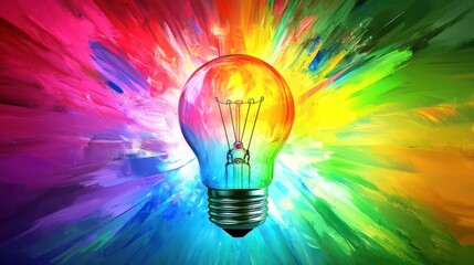 Aufkleber - Colorful explosion inside a lightbulb, symbolizing creativity and innovation.