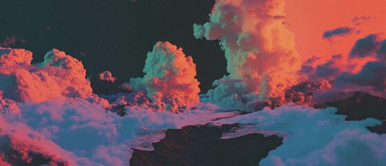 Wall Mural - Dreamy cloud formations creating a surreal overlay texture with vibrant colors