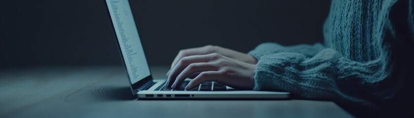 Late Night Coder Hands Typing Code on Laptop Software Development