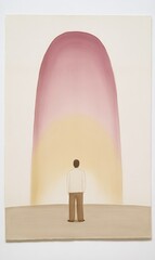 Canvas Print - Man gazing at large, abstract, pastel-colored arch.