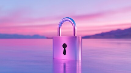 Wall Mural - metallic lock with pastel sunset reflections on a tranquil surface