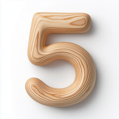 Wall Mural - A stylized wooden number 5, showcasing smooth curves and natural wood grain against a plain background.