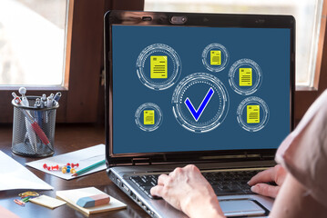 Wall Mural - Document validation concept on a laptop screen