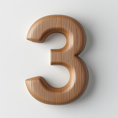 Wall Mural - A wooden number three displayed on a light background, showcasing a textured design and natural finish.