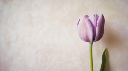 Aufkleber - A single soft lavender tulip against a light beige background, close-up shot, Minimalist style