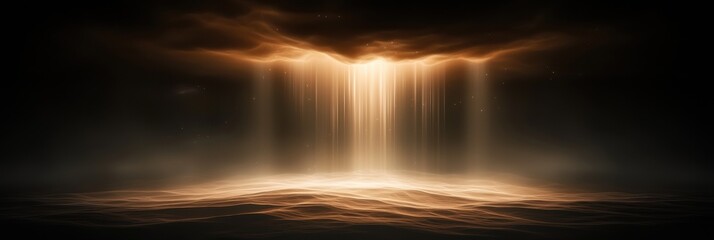 Wall Mural - A waterfall is shown in the dark with a bright orange sky