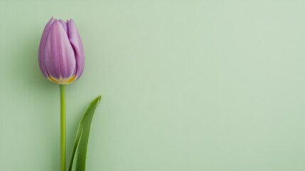 Poster - A single soft lavender tulip against a light sage green background, close-up shot, Minimalist style