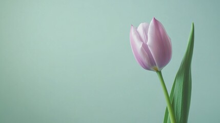 Aufkleber - A single soft lavender tulip against a light sage green background, close-up shot, Minimalist style