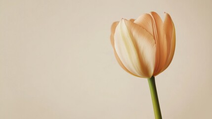 Aufkleber - A single soft peach tulip against a light taupe background, close-up shot, Minimalist style