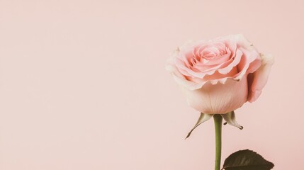 Aufkleber - A single soft pink rose against a light taupe background, close-up shot, Minimalist style